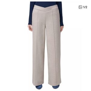 NWT HUE Light Beige Wide-Leg V-Waist Pull-On Pants